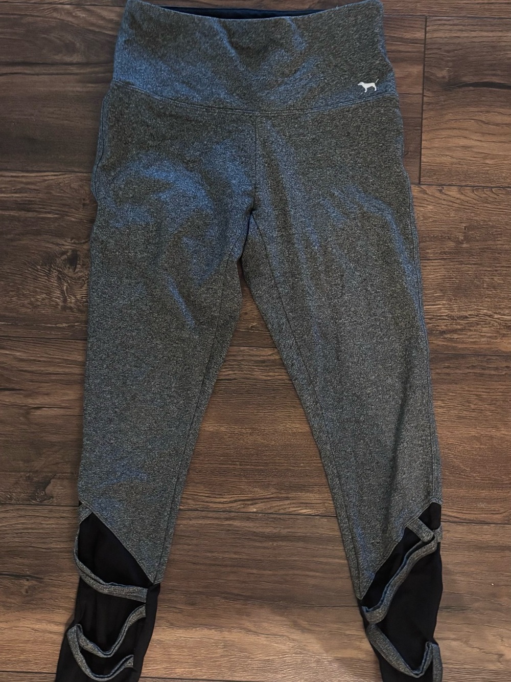 PINK Victoria's Secret Gray High-Rise Leggings with Black Mesh Inserts